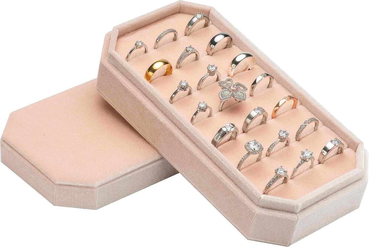 Velvet Ring Organizer Display Tray Jewelry Box Earring Holder Case for Wedding Birthday Christmas Day (Light Pink)