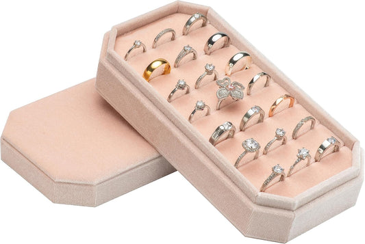 Velvet Ring Organizer Display Tray Jewelry Box Earring Holder Case for Wedding Birthday Christmas Day (Light Pink)