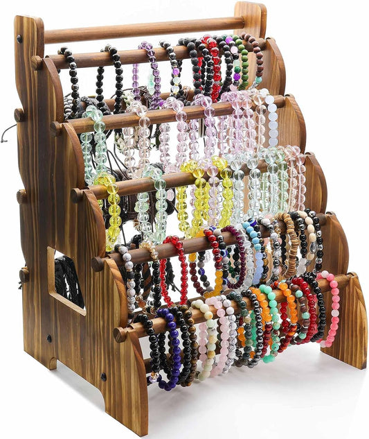 Wooden Bracelet Holder 8 Tier Jewelry Bracelet Display Stand, Portable Organizer for 150-240 Bangles & Scrunchies - for Vendors,Retail Stores, Craft Shows, and Home Storage (vintage)