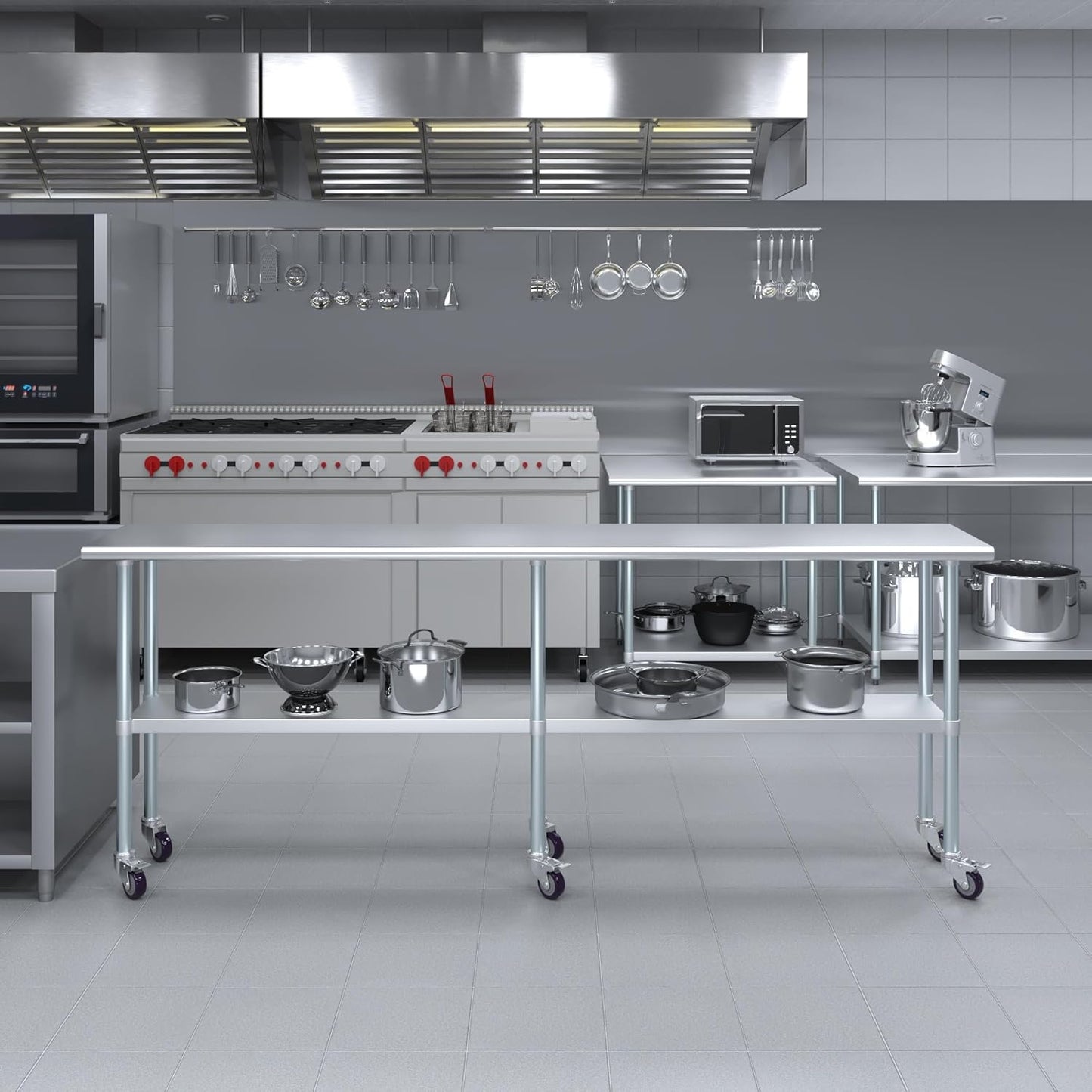 AmGood 96" Long x 18" Deep Stainless Steel Table with Casters