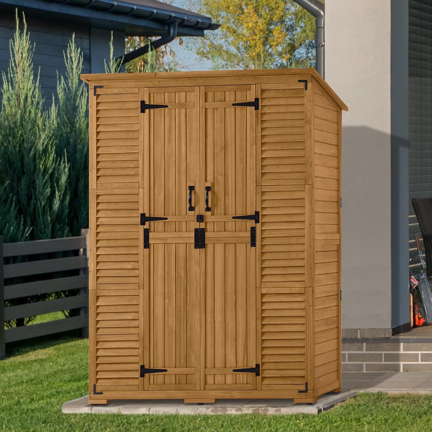 Macrout Large Outdoor Storage Cabinet with 6 Shelves (4.8 x 2.2 x 6.5 ft), Outside Storage Shed with Lock, Wooden Garden Shed for Yard Patio Lawn, 1738 (Natural)