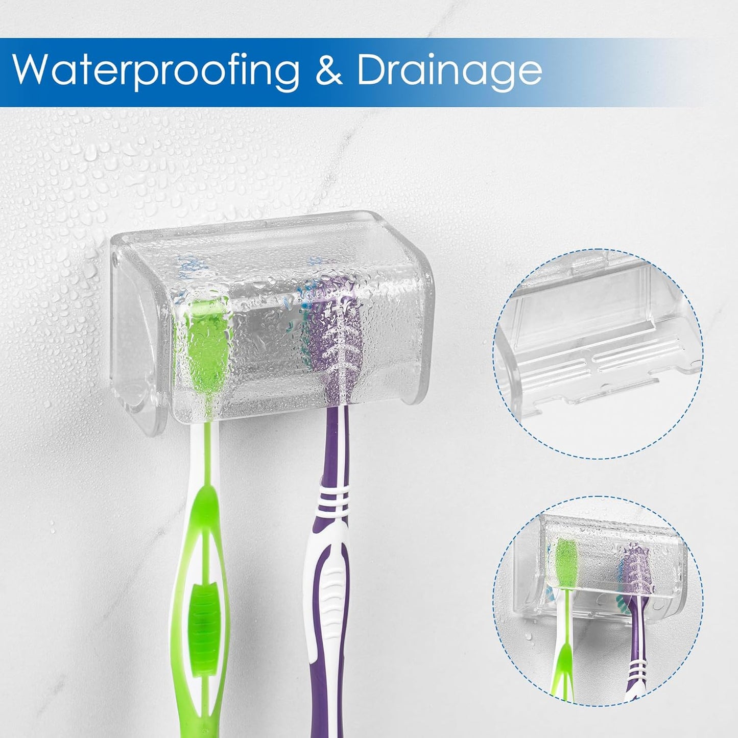 Toothbrush Holder Wall Mounted with Cover for Bathroom, 2 Slots Toothbrush Storage Organizer for Shower, Self Adhesive Toothbrush Hanger Rack for Dorm, Cabinet (Clear)