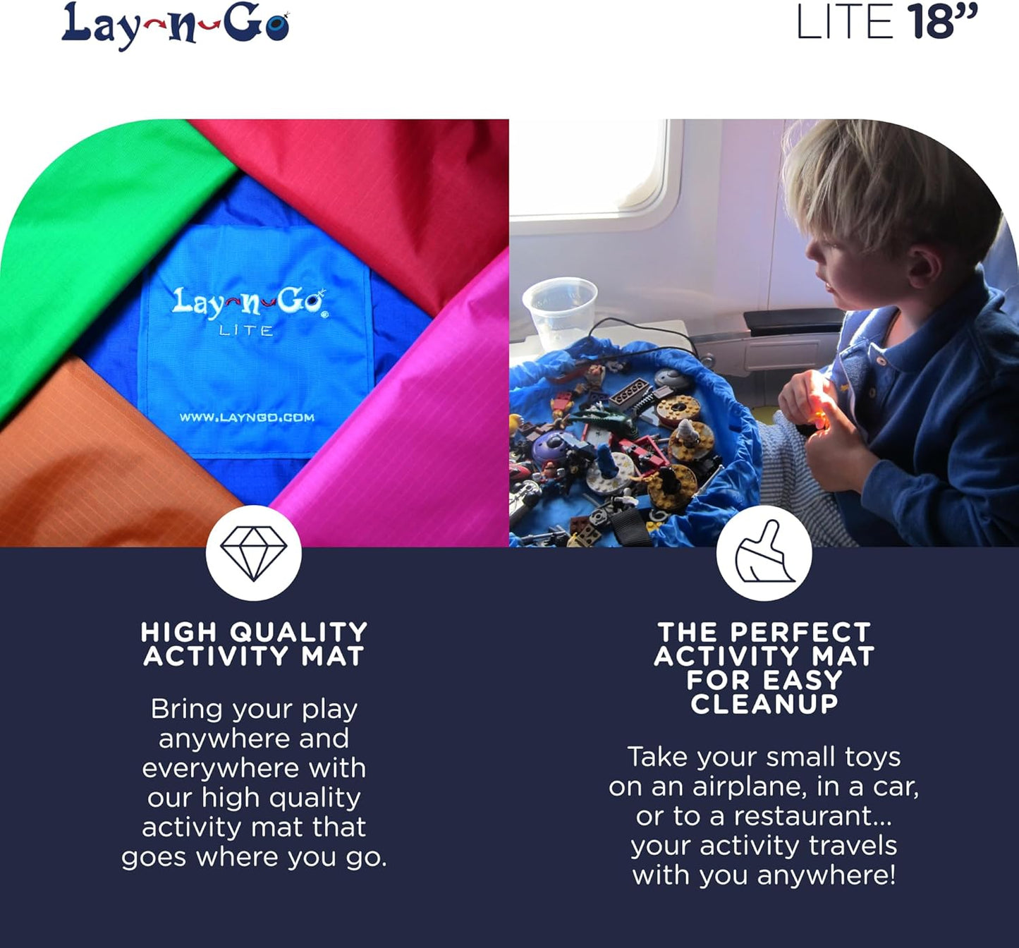 Lay-n-Go 2-in-1 Small Portable Drawstring Toys Storage Organizer and Play Mat for Room and Travel, Made for Kids and Toddlers with a Durable Patented Design