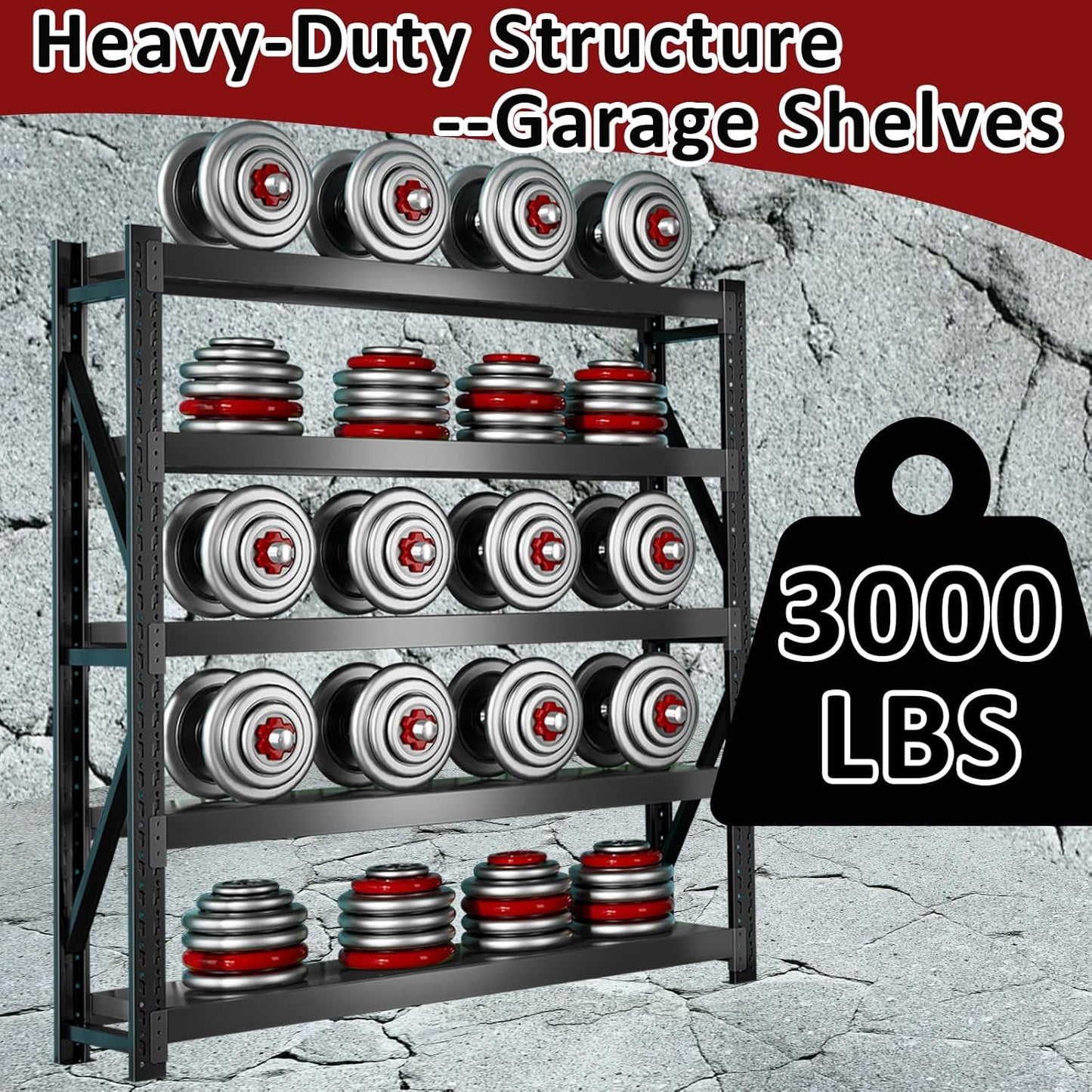 3000LBS Heavy-Duty Garage Shelving, 47" W Metal Shelves, 4-Tier Adjustable Garage Shelving Units, Storage Racks for Warehouse, Workshop