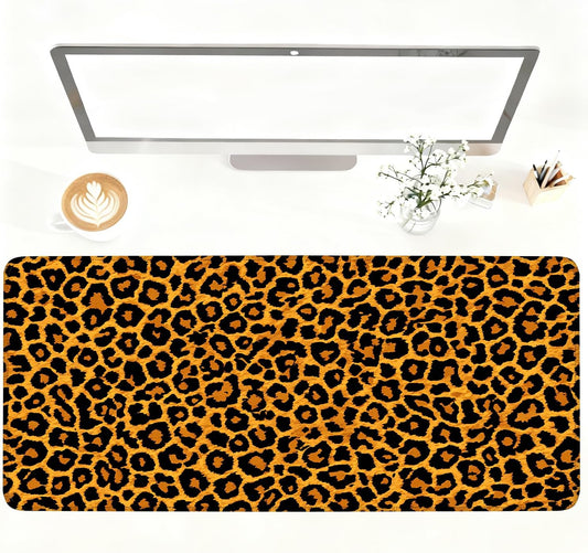 Leopard Print Mouse Pad – Large Extended Desk Mat 35.43 x 15.75 in – Bold Cheetah Animal Pattern, Non-Slip Rubber Base, Waterproof Surface, Fashionable Keyboard & Mouse Pad for Office, Home, or Gaming