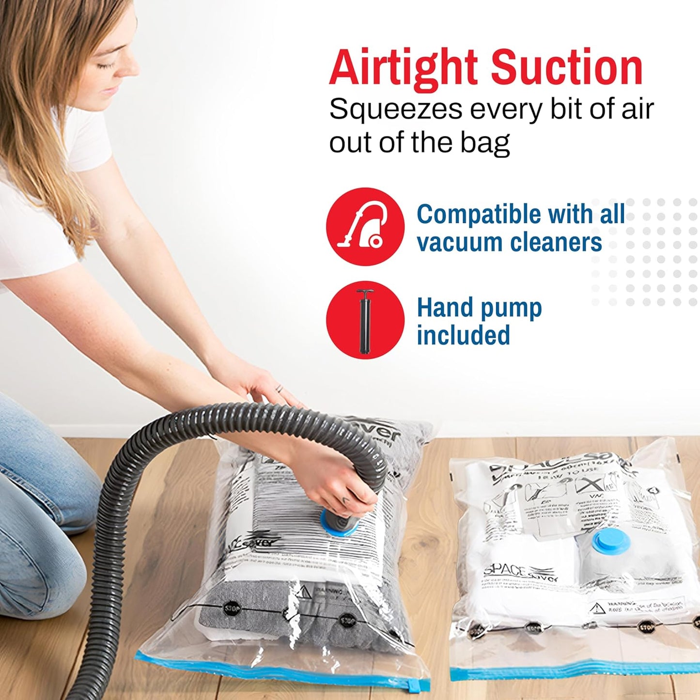 Spacesaver Roll Up Vacuum Storage Bags for Jackets, Suits, Dresses & Clothes – Sealed Compression Bags with Hand Pump – Space Saver Bags for Moving, Travel & Organization - Pack of 8