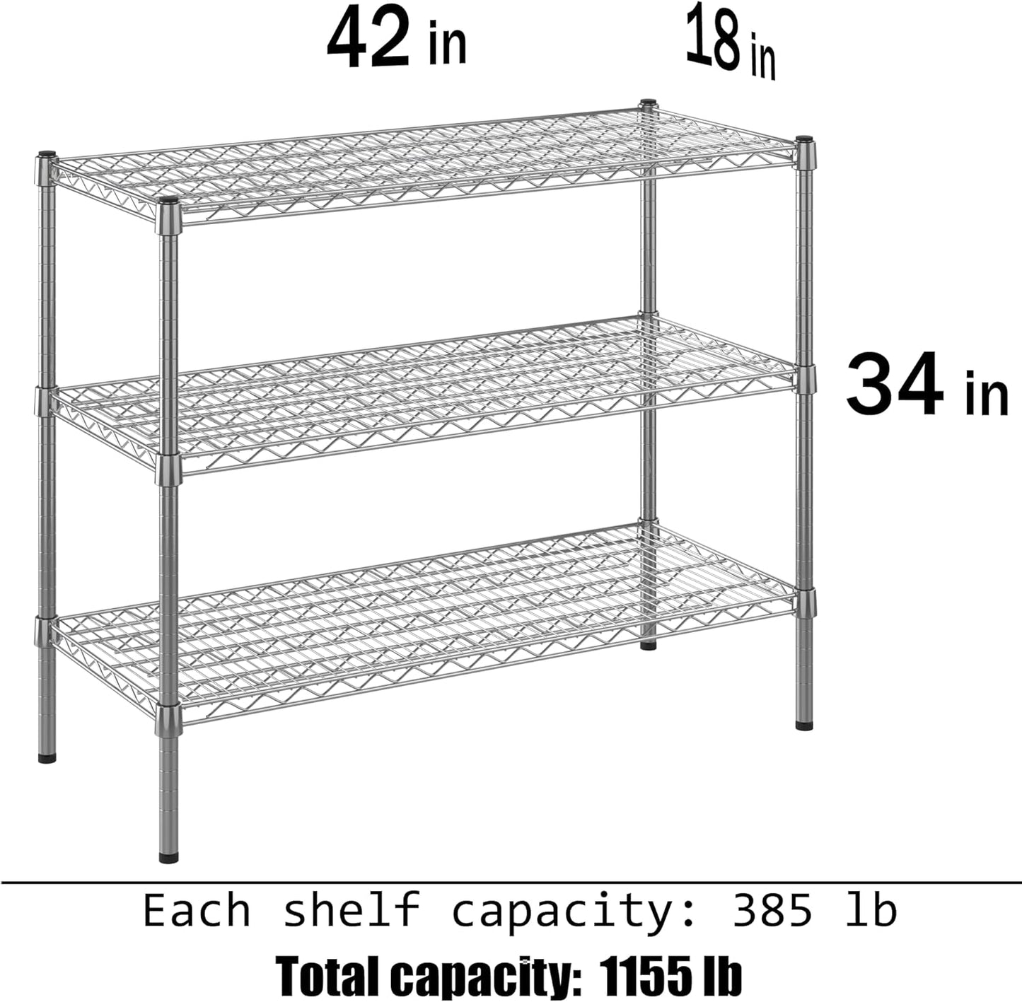 18" Deep x 42" Wide x 34" Height Wire Shelving Kit | 3-Tier | NSF Commercial Storage Rack Unit