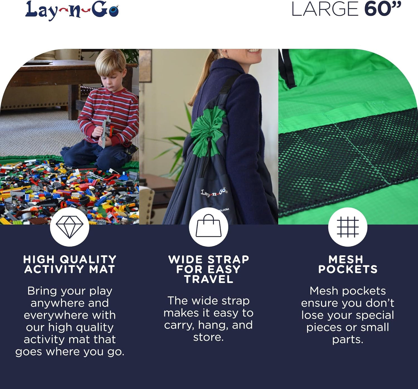 Lay-n-Go 2-in-1 Small Portable Drawstring Toys Storage Organizer and Play Mat for Room and Travel, Made for Kids and Toddlers with a Durable Patented Design