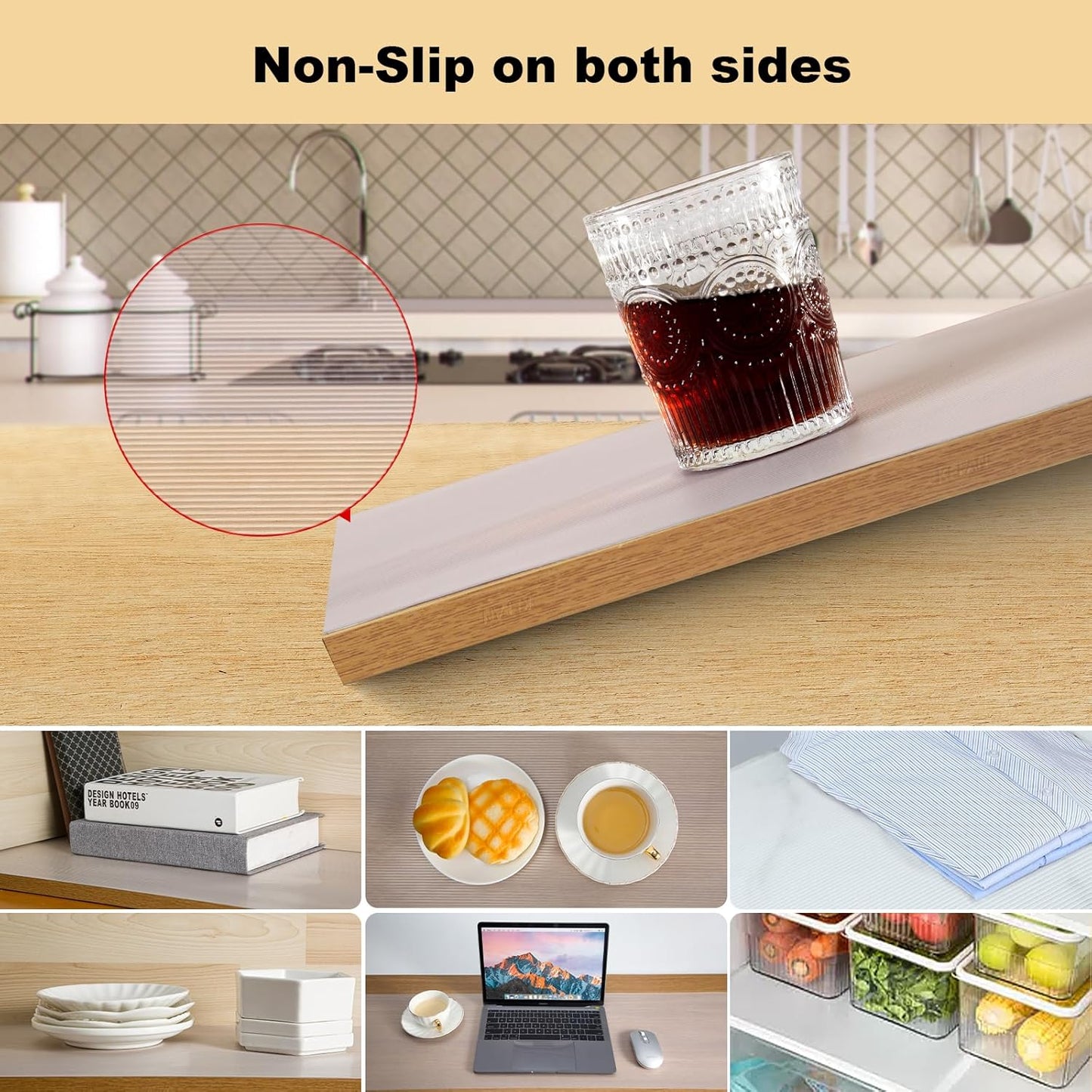 2 Rolls Shelf Liners, 16 Inches x 20 FEET Non-Slip Kitchen Cabinet Liner, Washable Oil-Proof Non-Adhesive Contact Paper for Kitchen Drawer, Cabinet, Shelves, Refrigerator, Storage, Desks, coutertops