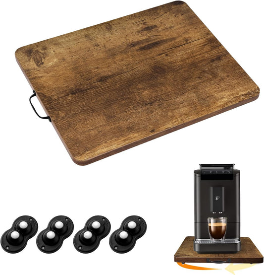 Sliding Tray for Coffee Maker, 360° Rotating Appliance Slider for Kitchen Appliances, Wooden Sliding Tray Suitable for Kitchen Countertops and Kitchen Appliances(Brown, Small)
