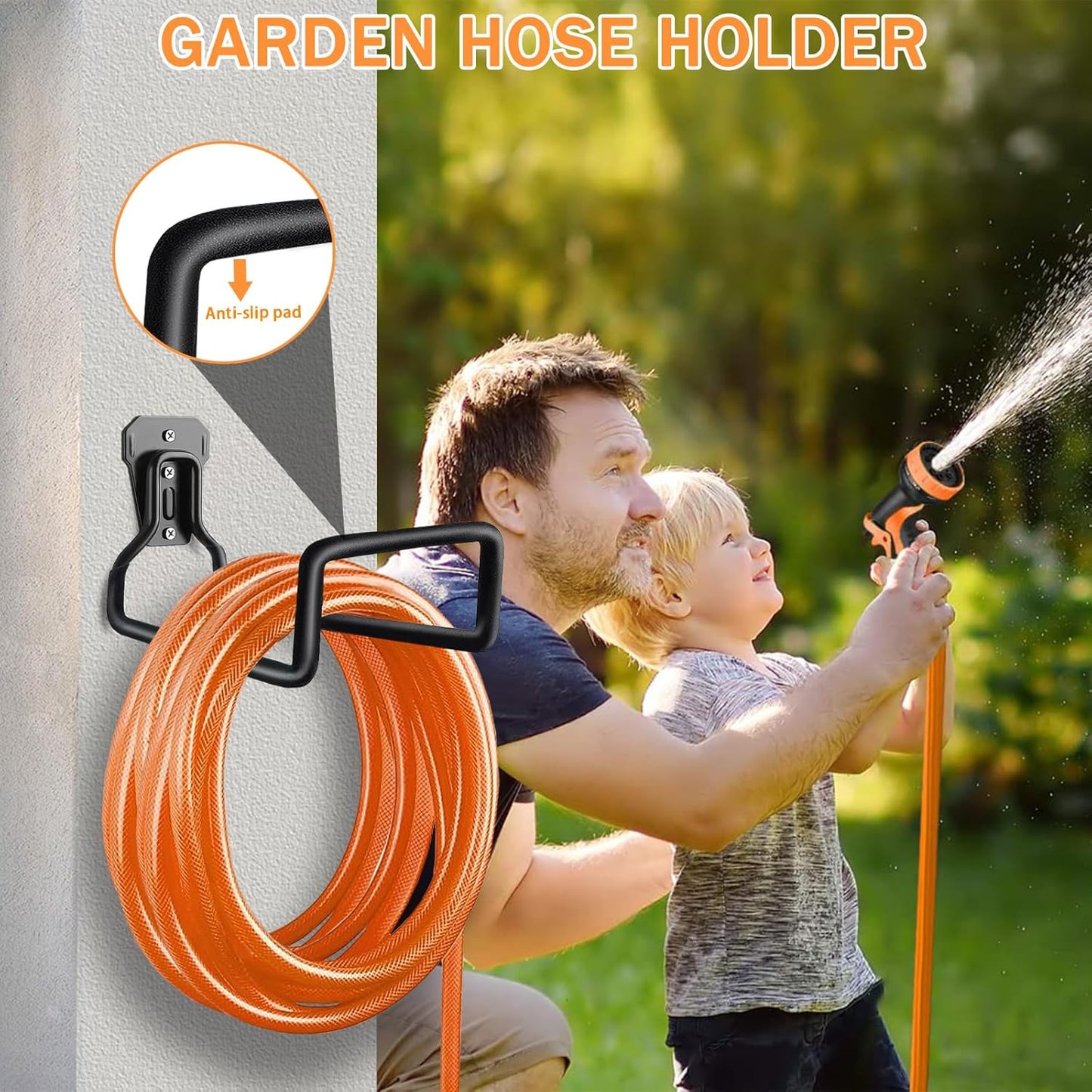 Garden Hose Holder Wall Mounted, 2 Pack Heavy Duty Garden Hose Reels for Outside, Sturdy Water Hose Holder Hose Organizer Outdoor, Hook Rack for Garden Air Hose Cords Chairs Ladder