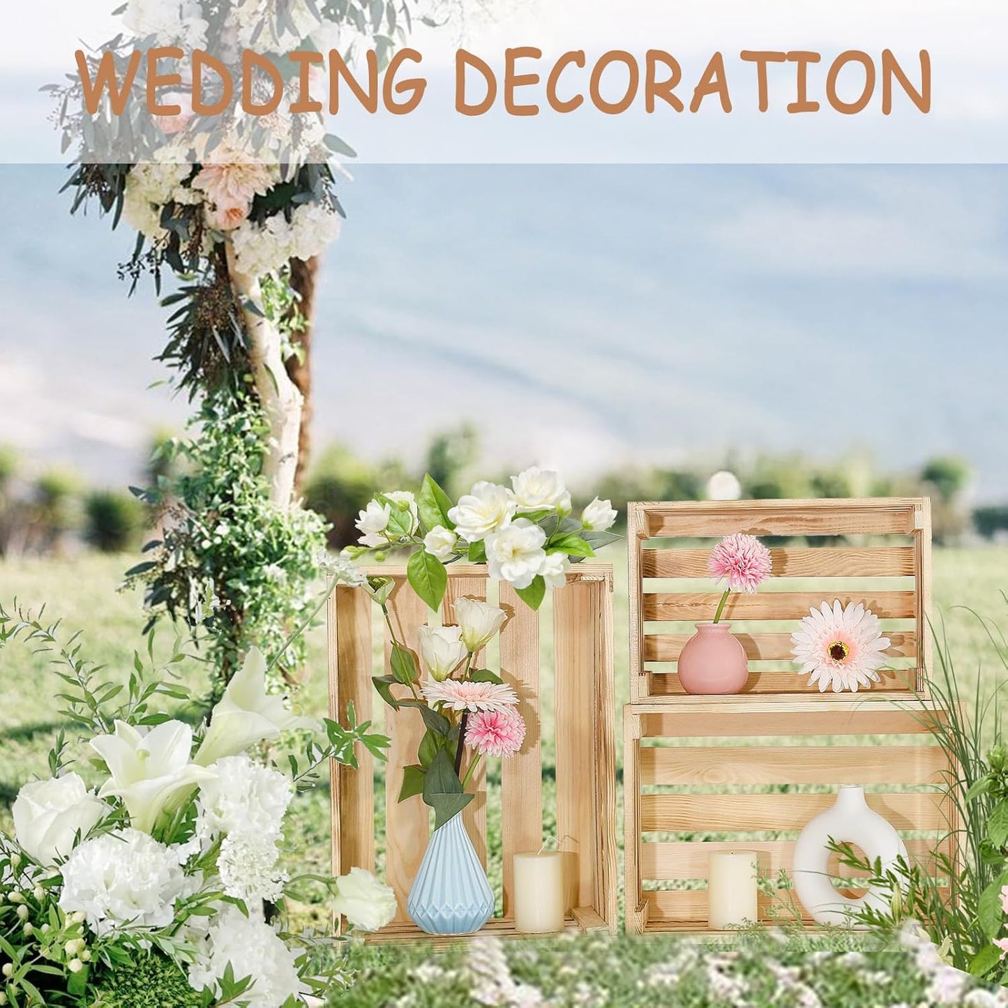 5 Pcs Decorative Wooden Crates for Display, Wood Storage Crate for Home Rustic Nested Crates with Handles, Farmhouse Wooden Basket for Storage Container and Decorations