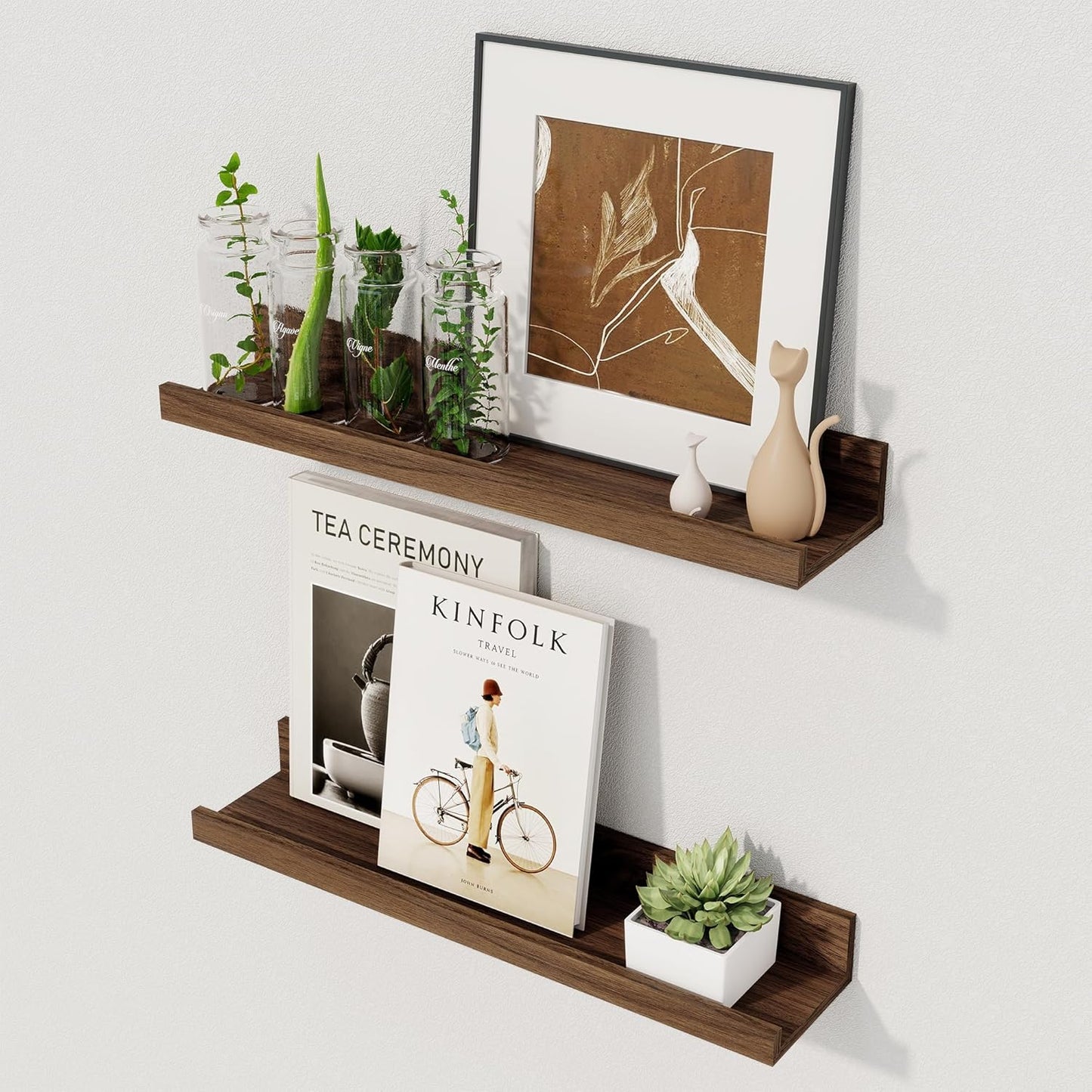 Axeman Floating Shelves for Wall | Picture Ledge Shelf Set of 2 | Rustic Walnut Picture Shelf for Wall with Ledge | Small Floating Shelves with Lip | Photo Ledge Shelves for Books Album Records