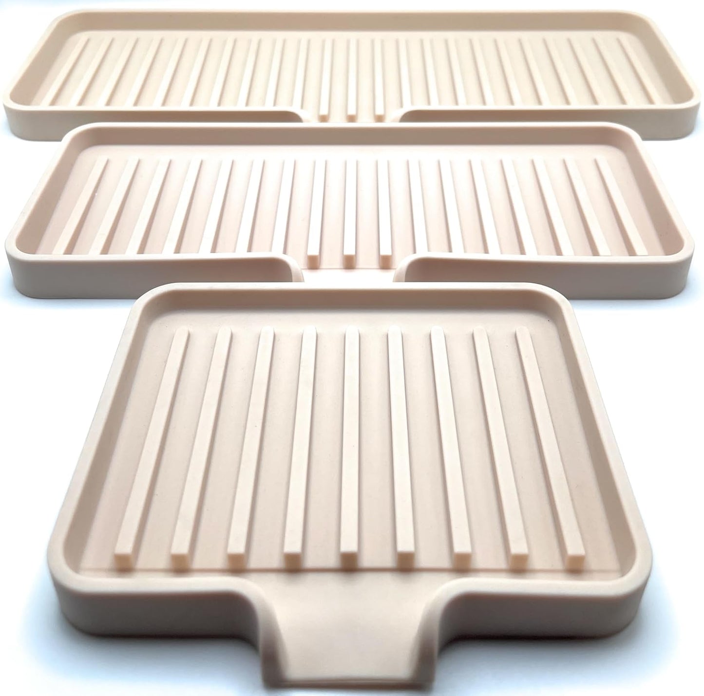 Happitasa Silicone Soap Dish Tray and Sponge Holder with Drain Chute | Bathroom and Kitchen Sink Organizer Caddy (Sand Dollar, 9"x3.5", 5.6 Ounces)