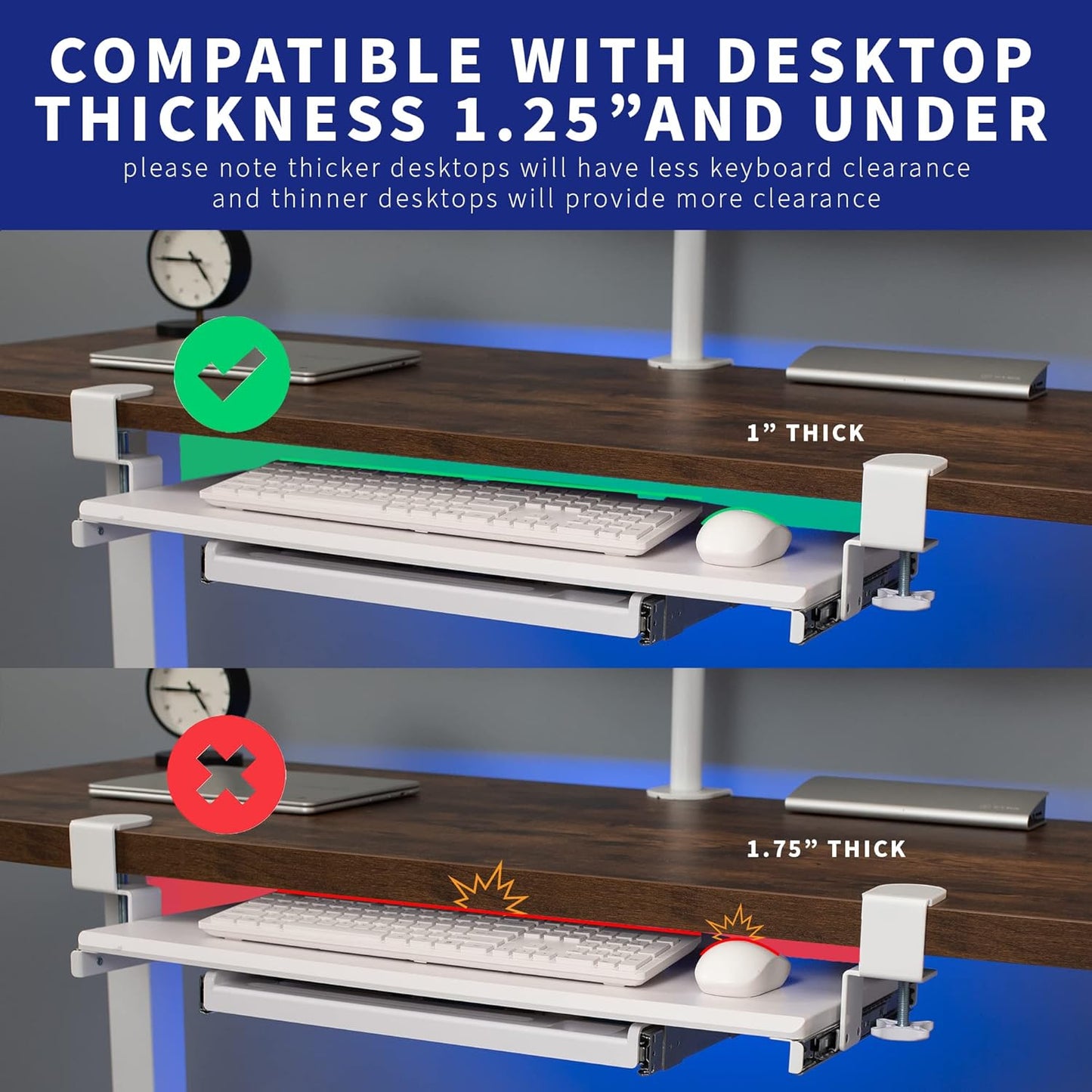 VIVO Large Keyboard Tray Under Desk Pull Out Platform with Pencil Drawer, Extra Sturdy C Clamp Mount, 27 (33 Including Clamps) x 11 inch Slide-Out Tray with Storage Drawer, White, MOUNT-KB05-4DW