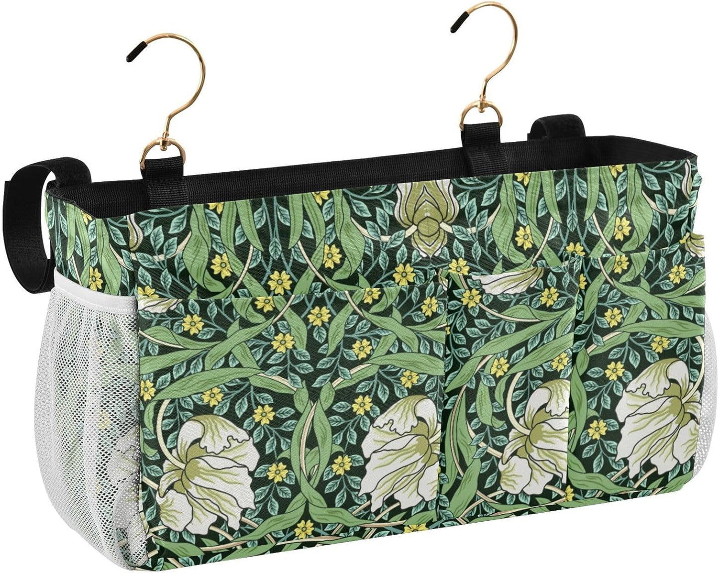 Bedside Caddy for Dorm Bed Bedside Hanging Caddy Bag Iron Frame Storage Organizer Pocket for Bunk Home College Hospital Beds 2 Hooks