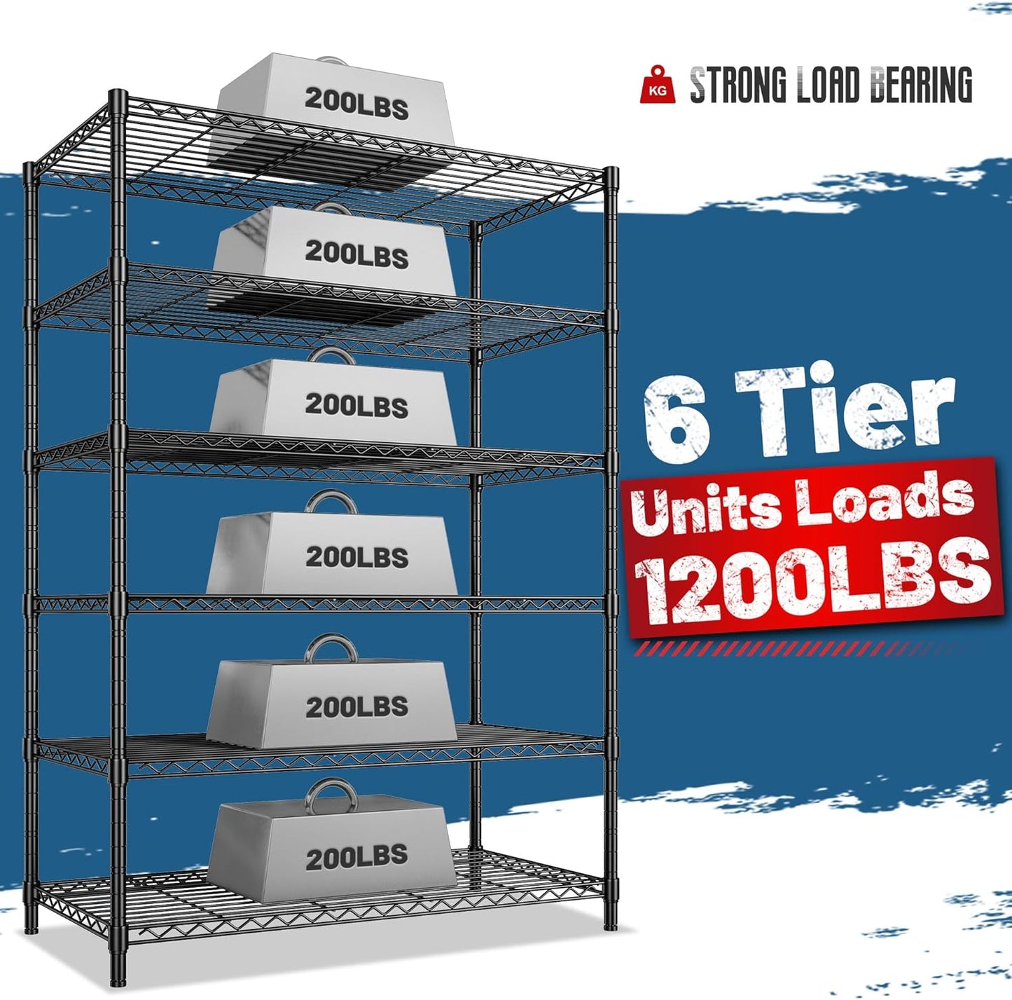 6Tier Metal Shelving Unit Storage Shelves. 1200LBS Wire Shelving Rack Heavy Duty, 75H Adjustable Pantry Shelves, Metal Shelf for Garage Shelving, Closet Shelves,Kitchen, 75" Hx 36" Wx 18" D