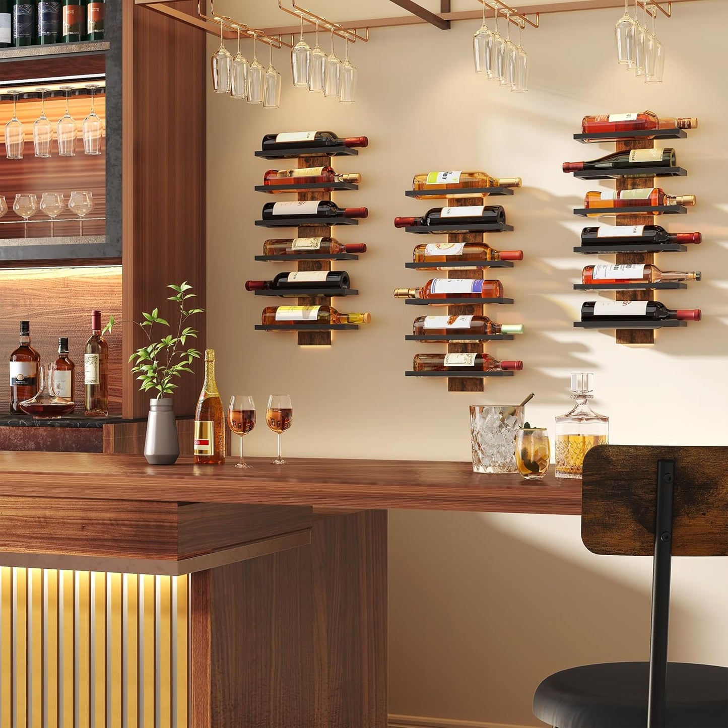 Hoctieon 6 Tier Wall Mount Wine Rack, Wall Mounted Wine Bottle Racks for Display and Storage, Hanging Bottle Holder for Living Room, Dining Room, Bar, Wine Cellar, Rustic Brown