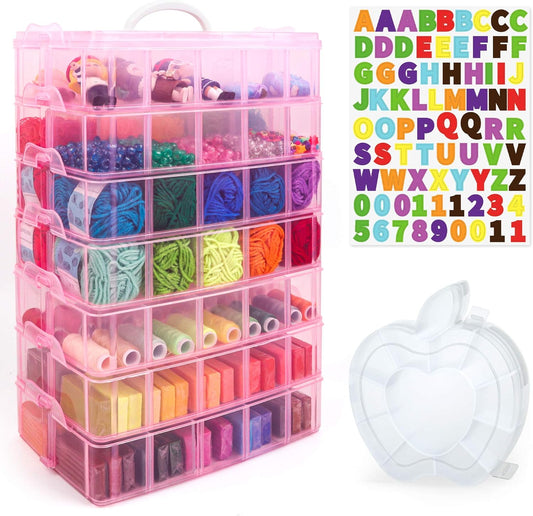 Inscraft 7 Tier Craft Storage Boxes with Compartments, 70 Adjustable Plastic Organiser Storage Boxes for Crafts, Beads, Screw, Washi Tap, Stackable Storage Sorting Box for Toys, Crafts, Art Supplies