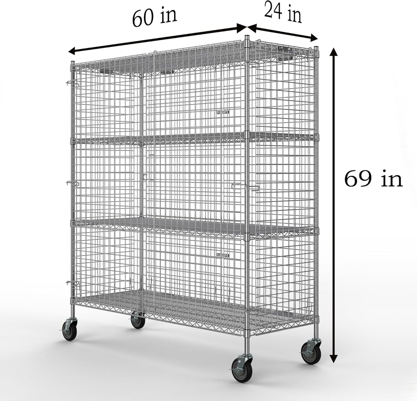 24" W x 60" L x 69" H Heavy Duty Utility Commercial Grade Metal Storage NSF Unit | Chrome Mobile Security Wire Cage Kit