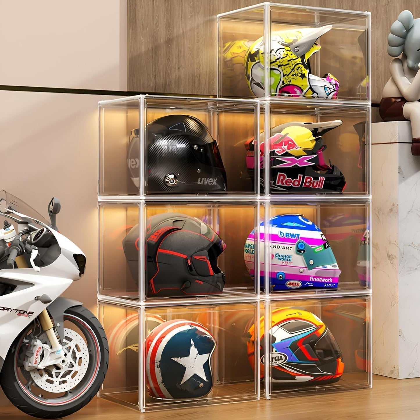 Clear Stackable Plastic Storage Bins with Lid, Dustproof Display Cases, Extra Large Figures Collectibles Showcase, Boot & Shoe Boxes, Helmet Protection Organizer (Clear-XL-1 Pack)