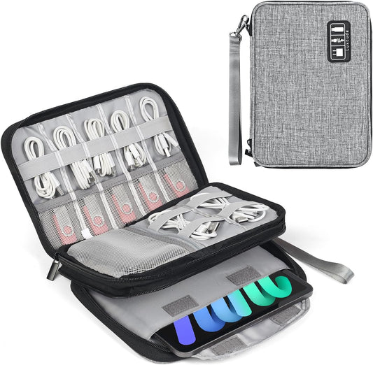 Luxtude Double Layer Cord Organizer Bag, Portable Cable Storage Case, Flat Electronic Organizer Travel Case, Portable Tech Bag for Cable/Cord Storage/iPad (up to 7.9")/Wall Charger/Electronics