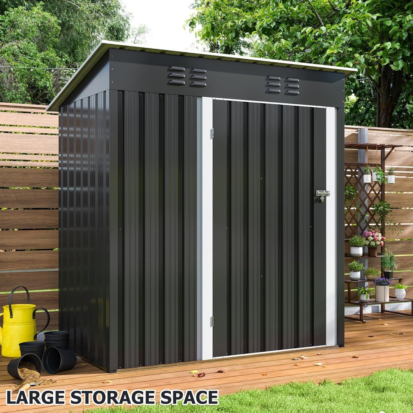 Polar Aurora Outdoor Storage Shed, Metal Garden Shed with with Updated Frame Structure, Tool Sheds for Backyard Garden Patio Lawn (Black, 5x3 FT)