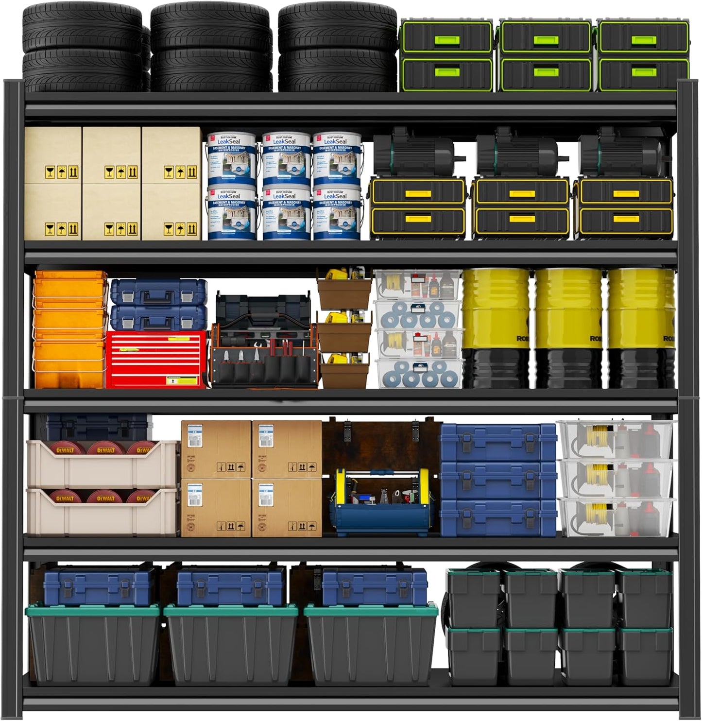 Storage Shelves, Garage Metal Shelving Unit, Adjustable, Double-Layer Column with Reinforced Ribs, Heavy-Duty, Capable of Bearing 600-3600 lbs (Black, 45''W*20''D*63''H, 5-Tier)