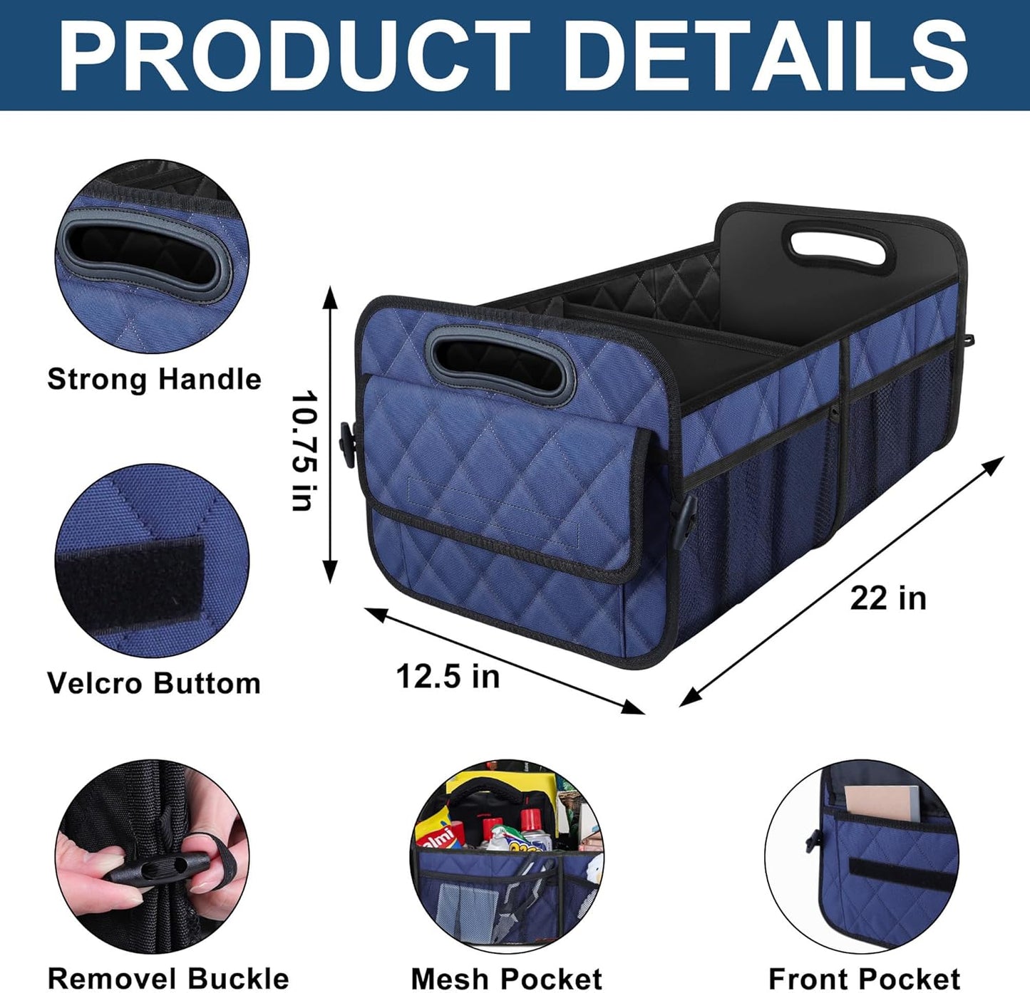 Deosk Car Trunk Organizer for SUV, Car Organizers and Storage with 6 Pocket, Car Accessories for Women/Men 50L Waterproof Polyester Trunk Organizer(Medium, Dark Blue)