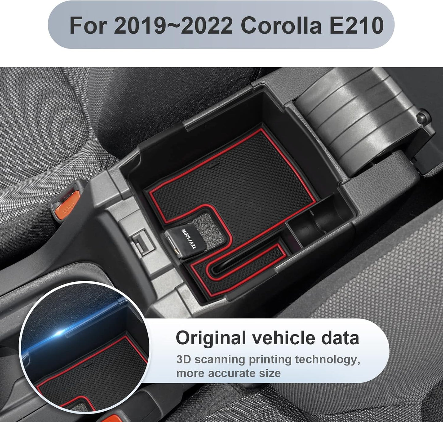 SKTU for 2020 2021 2022 2023 2024 2025 2026 Toyota Corolla Center Console Organizer 2023 2024 2025 2026 Corolla Accessories Center Console Tray Insert Organizer ABS with USB Hole and Coin Holder (Red)