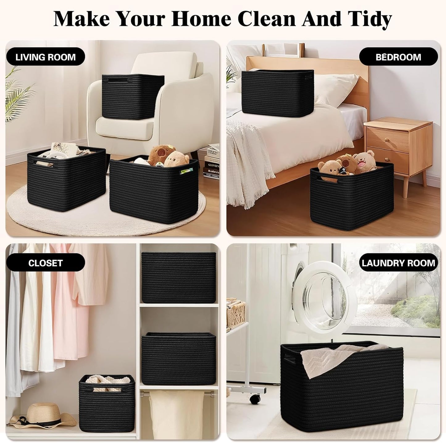 Storage Baskets for Organizing, 4 Pack Storage Baskets for Shelves, Woven Basket for Shelves, Closet Organization, Rectangle Organizer Basket Gifts Empty, 13"Lx8.7"Wx7.9"H Decorative Bins with Handles