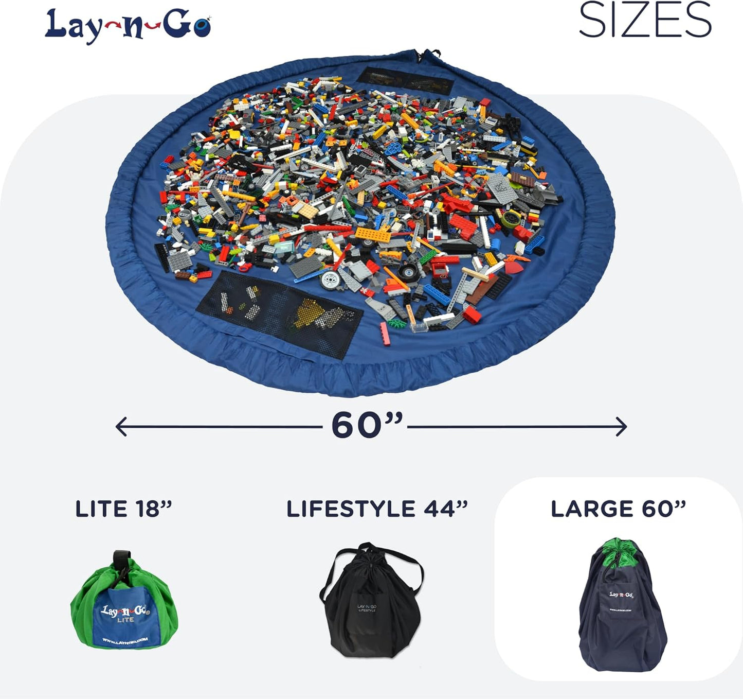 Lay-n-Go 2-in-1 Small Portable Drawstring Toys Storage Organizer and Play Mat for Room and Travel, Made for Kids and Toddlers with a Durable Patented Design