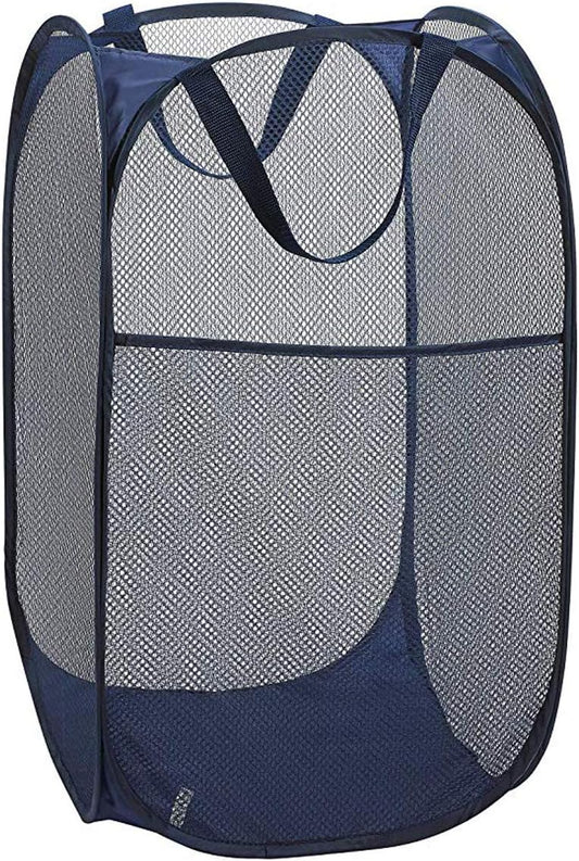 Larpur Popup Mesh Laundry Basket, Collapsible Clothes Washing Laundry Hamper with Reinforced Carry Handles, Portable Foldable Dirty Clothes Hamper for Home Dorm Cruise Travel (Blue)