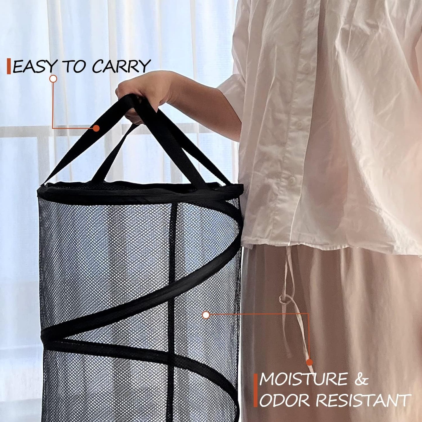 BATTOO Collapsible Laundry Basket Foldable Mesh Pop Up Hamper with Handles for Laundry Room, Bathroom, Kids Room, College Dorm, Travel, Storage Organizer Black