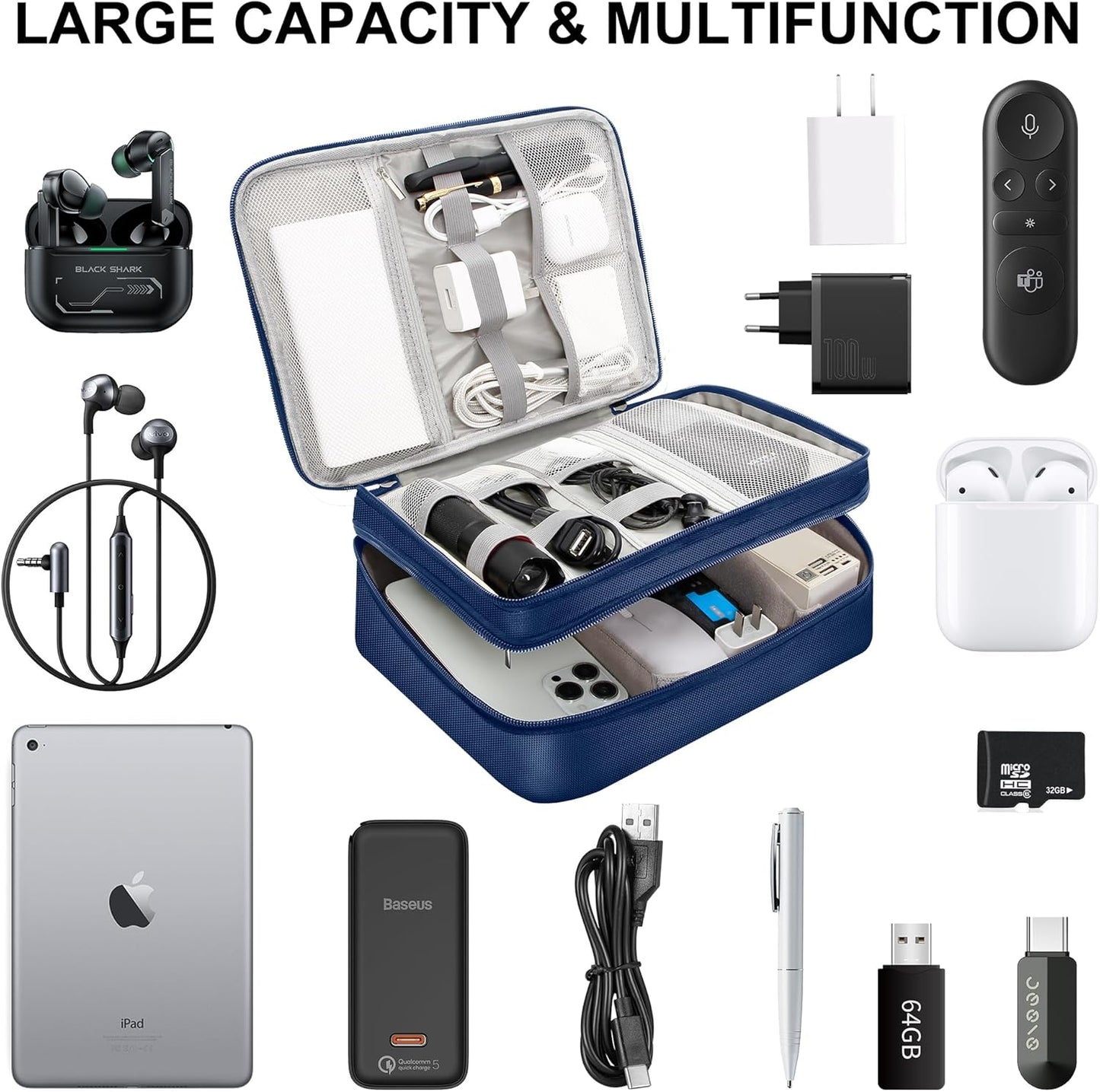 CILLA Electronic Organizer Travel Case, Travel Cord Organizer Case Portable Waterproof Cable Organizer Bag for Charger, Cord, USB, Power Bank, Earphone