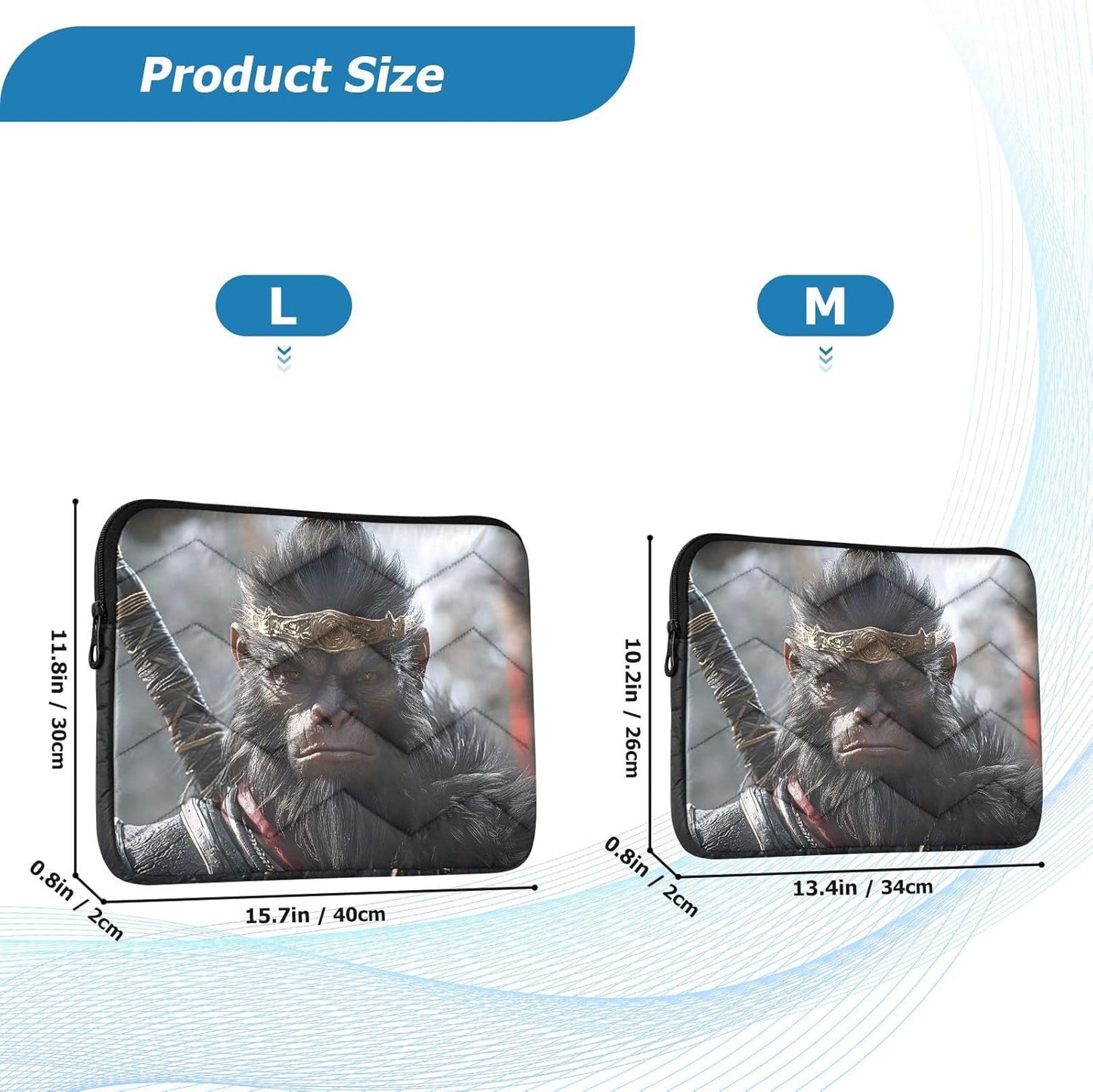 Quilted Laptop Sleeve Case,Slim Portable Black Computer Protective Cover,Wukong(13'' - 14'')