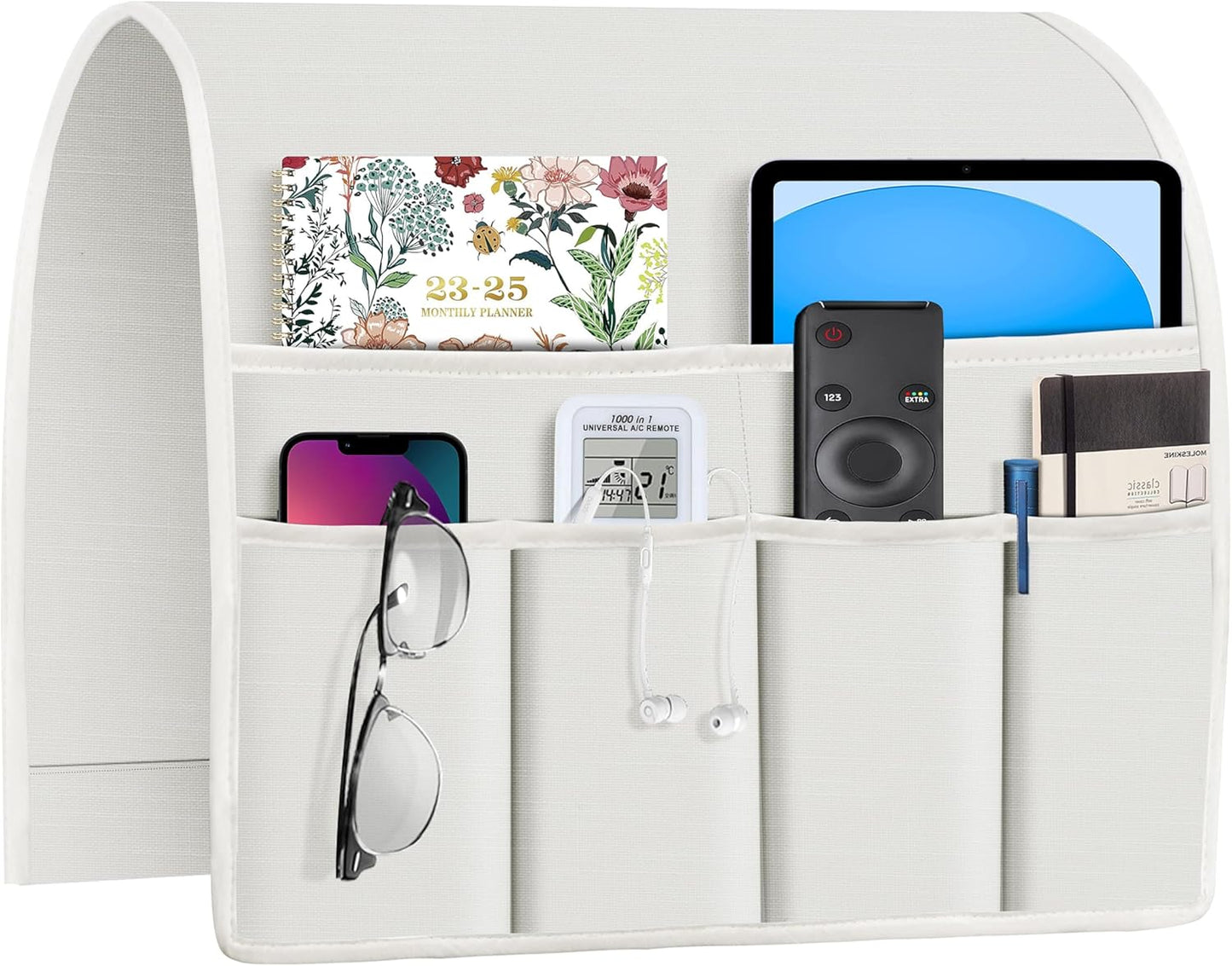 Joywell Armrest Organizer Remote Holder for Recliner Armchair Caddy Couch Sofa Arm Chair Caddie with 6 Pocket Storage for Magazine, Phone, iPad,Off White
