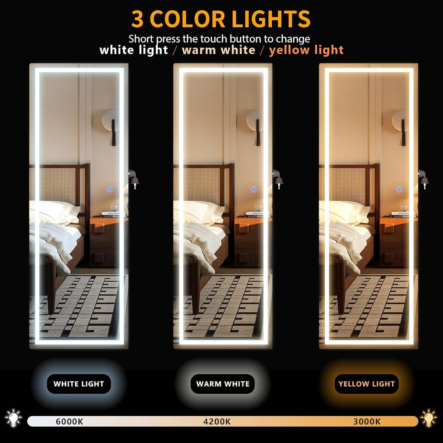 LVSOMT LED Mirror Jewelry Cabinet, Wall/Door Mount Jewelry Armoire Organizer with Lights, Full Length Mirror with Jewelry Storage, Over the Door Hanging Jewelry Cabinet (White)