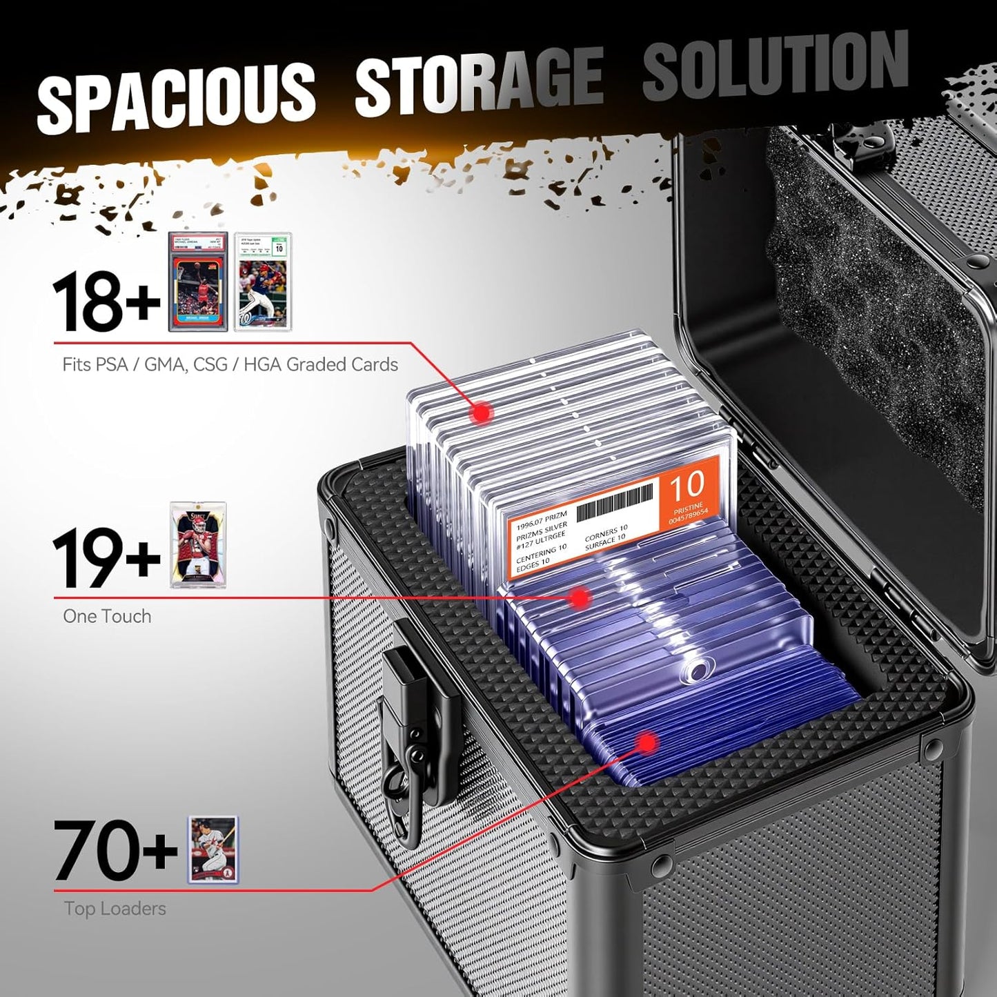 Graded Card Storage Box, Top Loader Boxes, Sports Trading Card Storage Case, Slab PSA/GMA/CSG/SGC/HGA Magnetic Holder, Baseball Football Card Case, Holds 70+ Cards