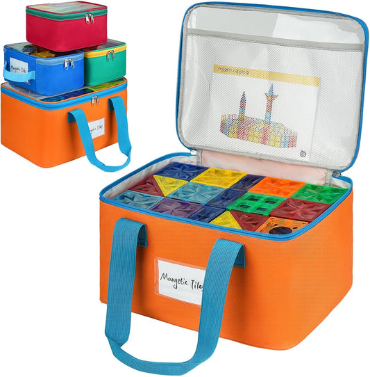4 Packs Magnetic Tiles Storage Bags,Magnetic Tiles Storage Bin,Toy Organizer Case with Mesh Pocket and Tag Pocket for Magnet Building Tiles,Board Game,Puzzle and Lego Bricks
