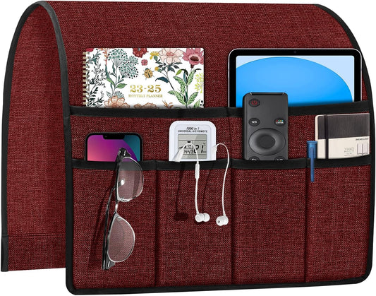 Joywell Remote Control Holder for Recliner Sofa Armrest Organizer Non Slip Armchair Caddy with 6 Pocket Storage for Magazine, Tablet, Phone, iPad, Burgundy