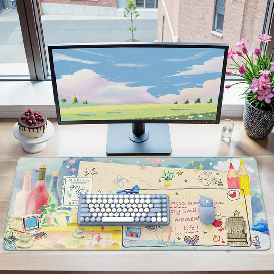 iCasso Desk Cover Mat, Extra Large Mouse Pad, Desk Pad Mat,Office Matt for Desktop Protector, Anti-Slip XXL Big Mousepad with Stitched Edges for Laptop Computer Keyboard(Blue)
