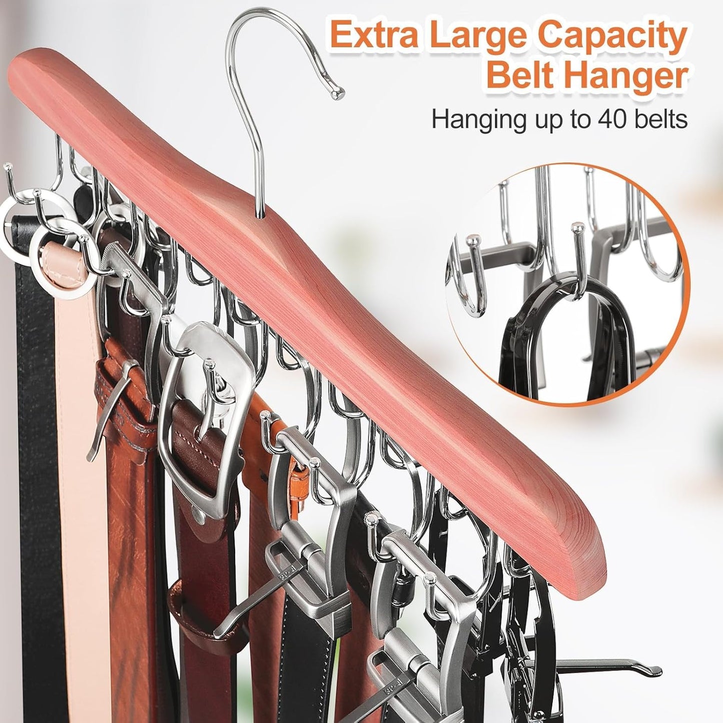 TOPIA HANGER Belt Hanger for Closet, Cedar Wooden Hangers with 20 Rotatable Hooks, Closet Organizers and Storage for Bra, Tank Top, Tie, Purse, Hat, Necklace- CT48U