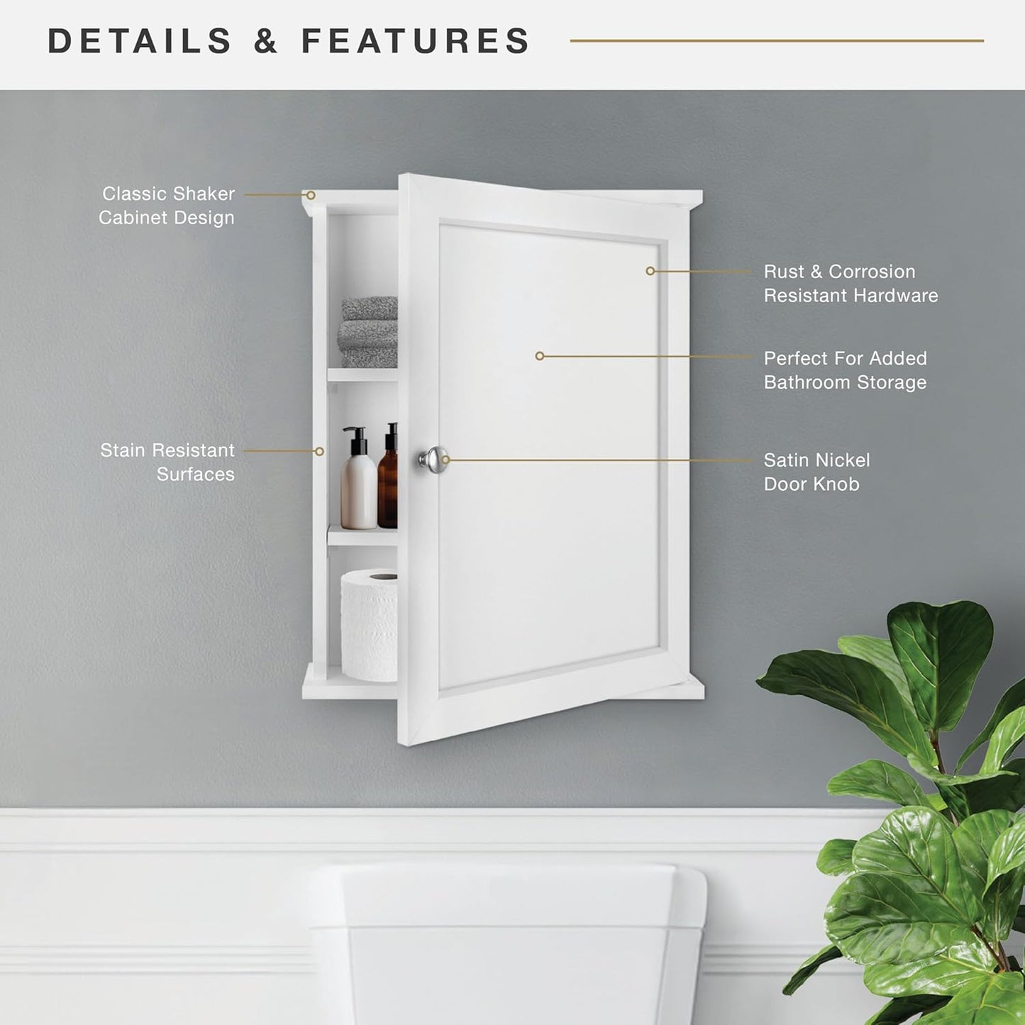 MCS 23x18 White Medicine Cabinet Organizer, Wall Mounted Bathroom Cabinet for Over-The-Toilet Storage, Bathroom Furniture & Restroom Organizer