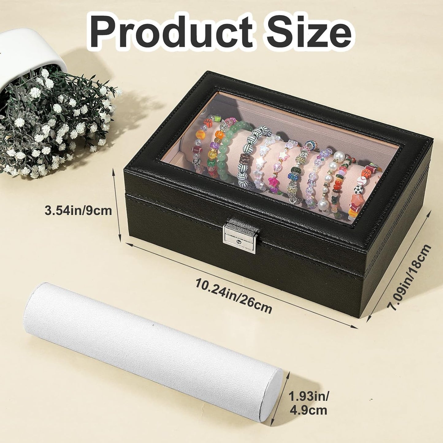 Bracelet Display Stand with Transparent Lid Display Jewelry Storage Box Suitable for Bracelets and Watches for Men and Women with Removable Frame Glass and Safety Lock
