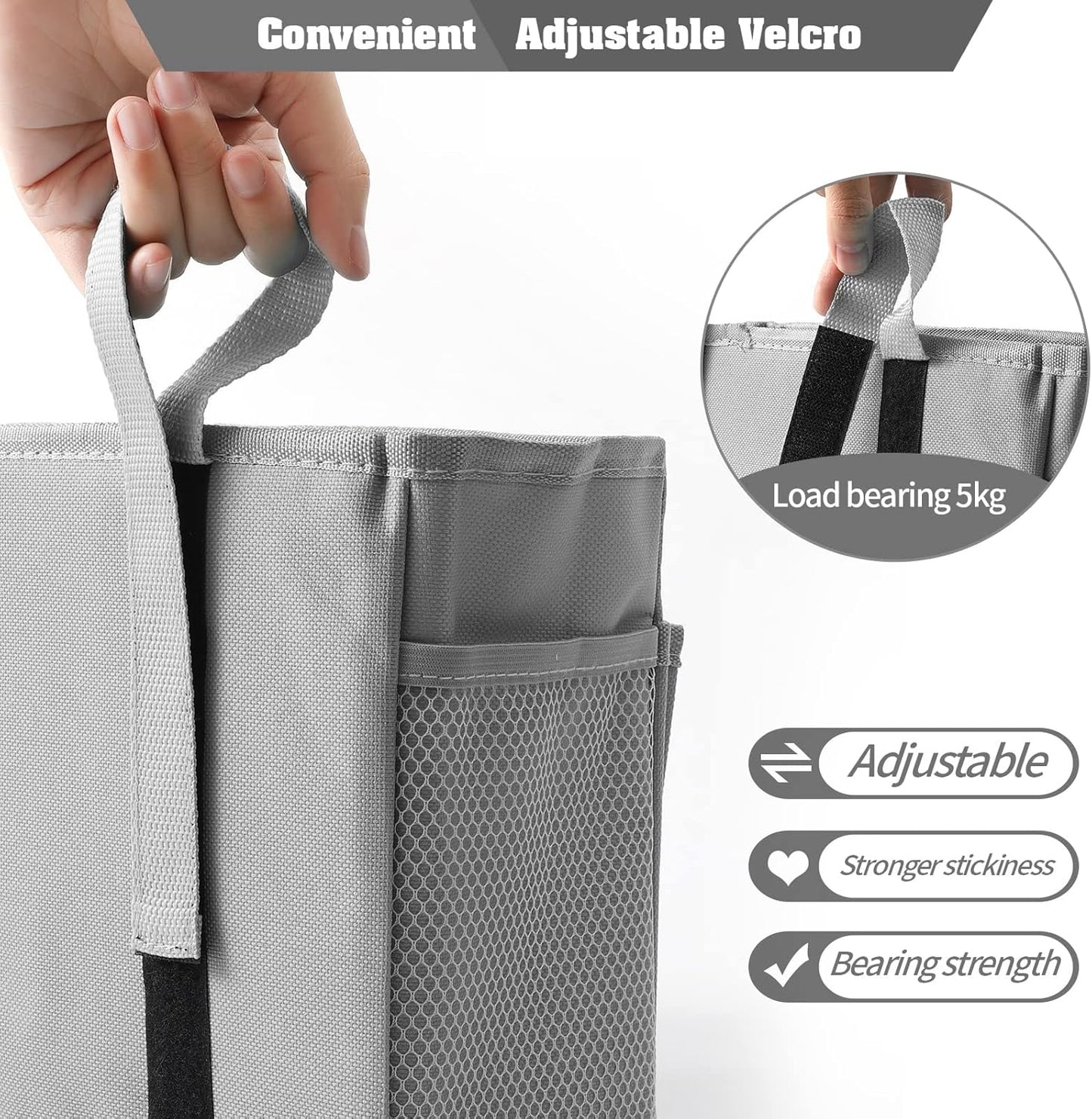 Bseash Bunk Bed Organizer, Bedside Caddy Hanging Bed Organizer Storage Bag with 4 Pockets and 2 Hooks, for College Dorm Rooms Bed, Hospital Bed, Baby Bed Rails, 600D Oxford Cloth (Gray)