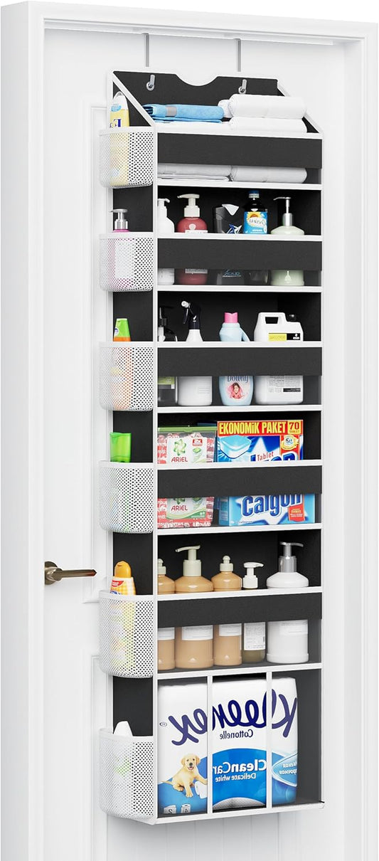 Over The Door Organizer Hanging 6-Shelf Storage Organizer with 50lb Heavy Duty Perfect for Bathroom Closet Nursery Bedroom Laundry Pantry (Black, 1 Pack)