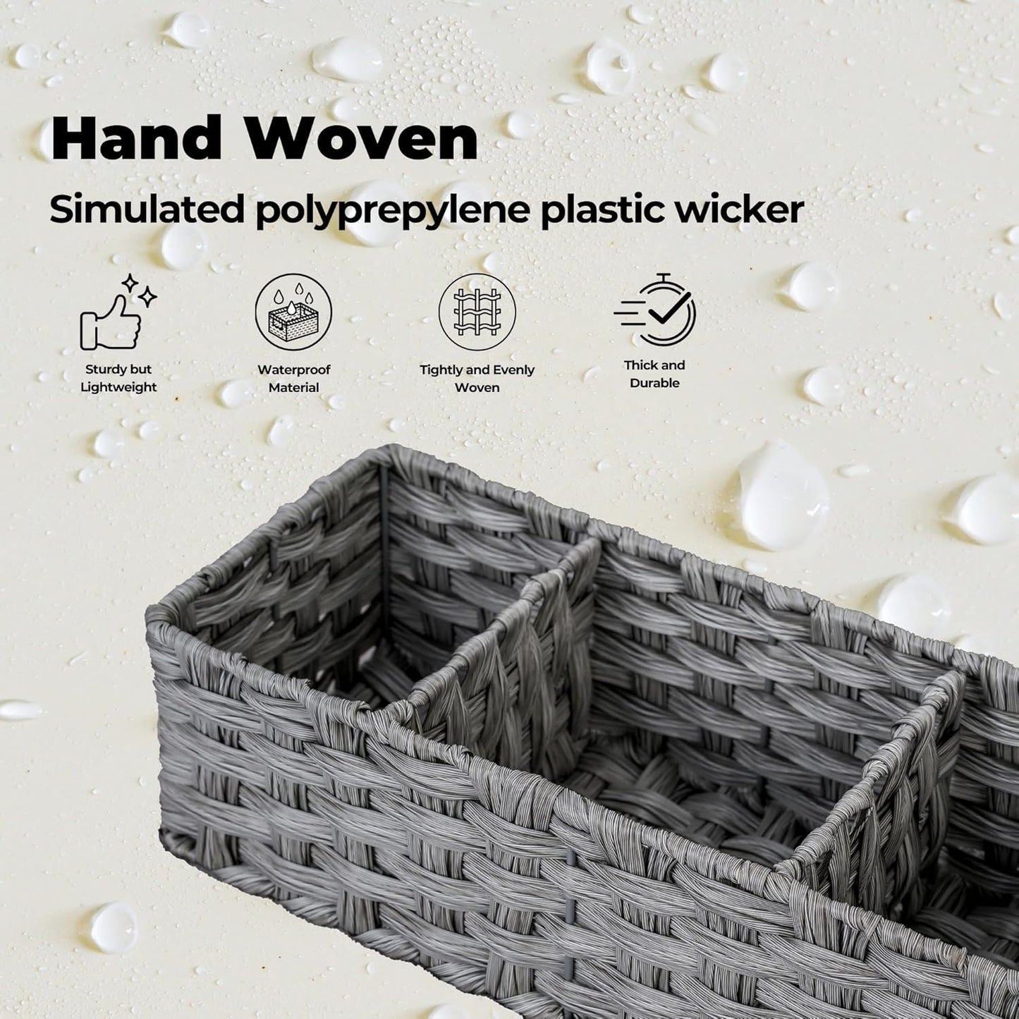 GRANNY SAYS Toilet Tray Tank Topper, Wicker Baskets for Storage, Set of 2 Waterproof Bathroom Basket for Organizing, Gray Bathroom Organization Baskets, 14¼" x 6" x 4¼"