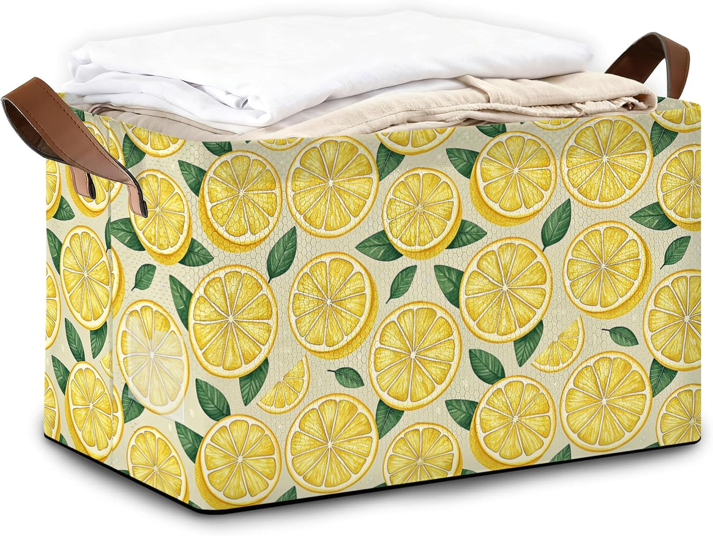 Lemon Storage Bin with Handles, Basket Storage Organizer for Shelves, Closet, Nursery, Book, Laundry Hamper & Home Decor