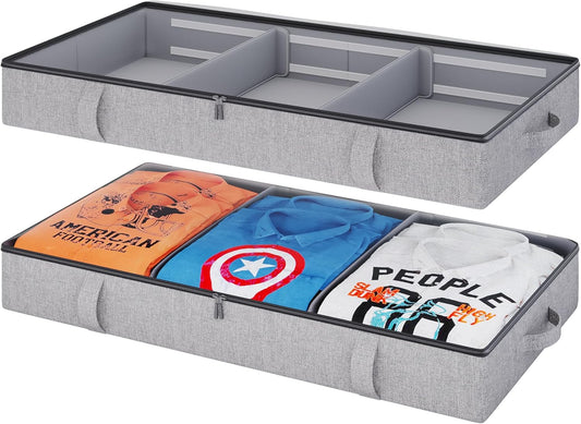 Vailando Storage Containers, 6 Inches Tall 60L Underbed Storage Bins with Dividers & Sturdy Handles & Reinforced Sidewalls, Closet Organizer for Clothes, Blankets, Seasonal Items, Dark Gray, 2-Pack